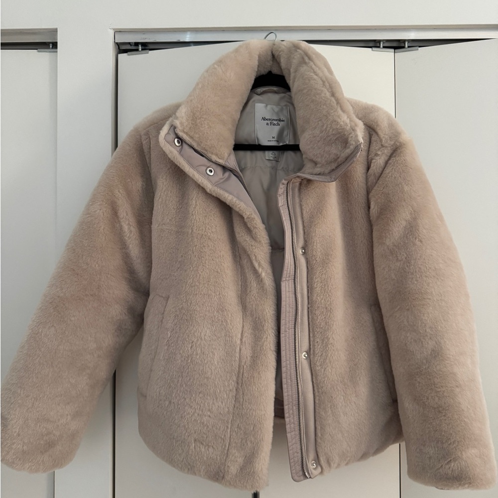 Abercrombie & Fitch Cream Faux Fur Jacket